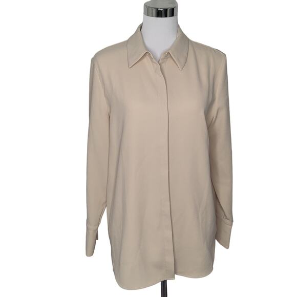 Theory blouse long sleeve hidden button up shirt Large loose tunic fit - Picture 1 of 10